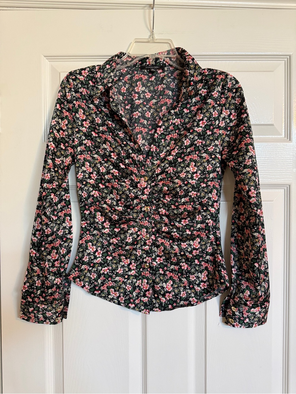 Papermoon Black Floral Button Down Blouse Sz S
